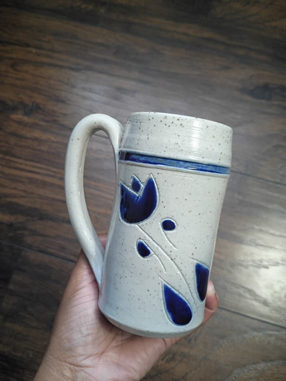 Handmade Clay Mug With Blue Floral Design